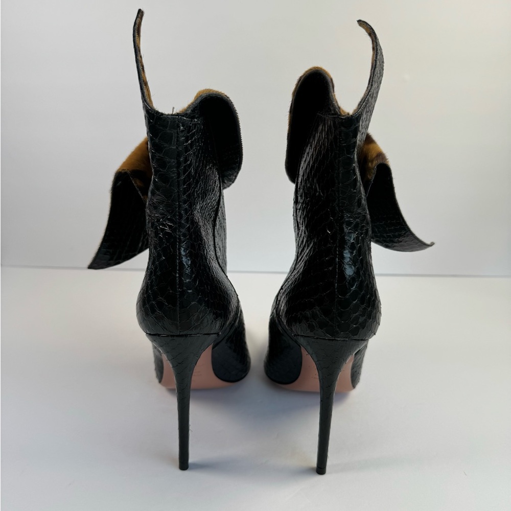Aquazzura Black Snakeskin Pointed Toe Bootie with Leopard Print Cuff - Picture 5 of 12